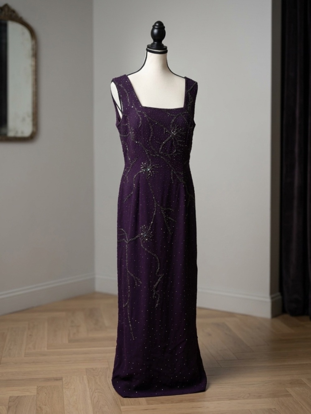 ✨ VINTAGE Angel Deep Plum Fully Beaded Evening Gown ✨